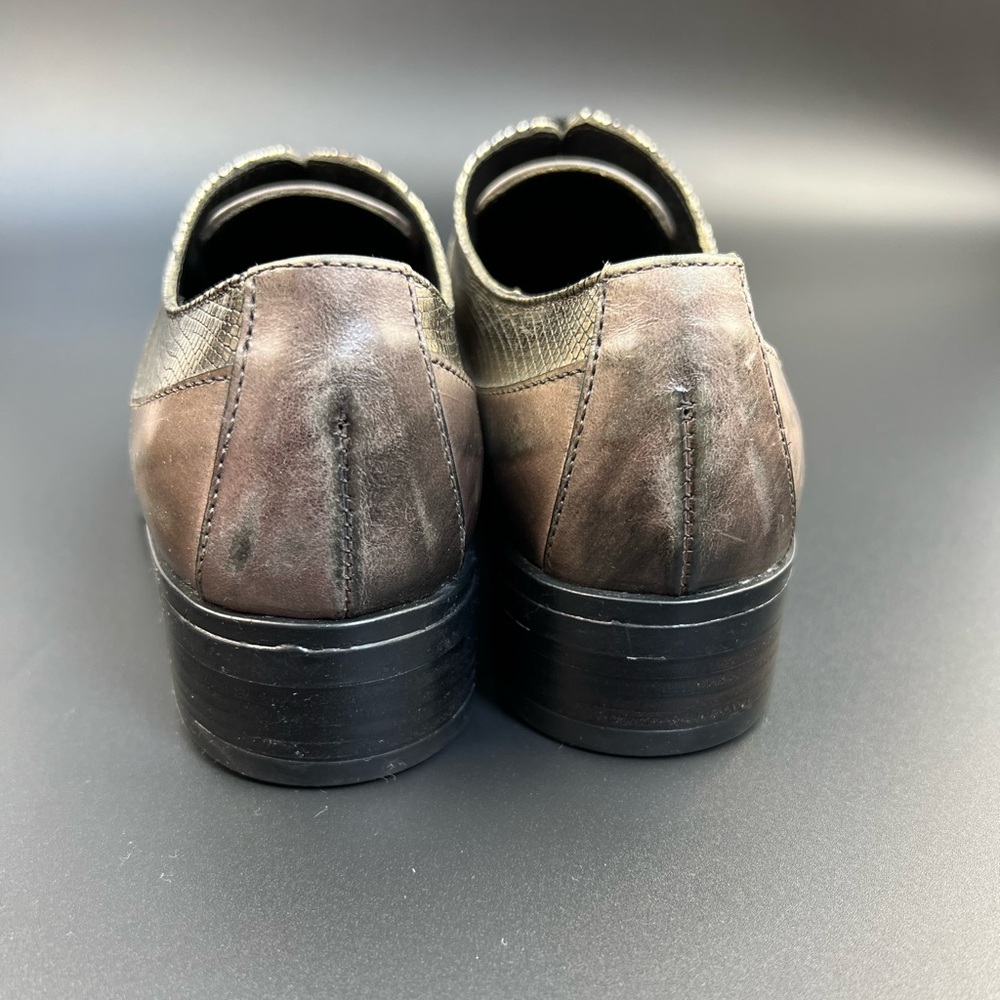 Lavorazione Artigiana Avitto Leather Oxford Shoe Metallic Snake Print Block Heel - Picture 8 of 15